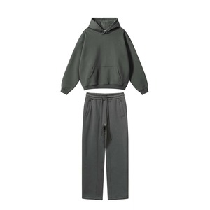 Ensemble sweat-shirt à capuche et pantalon unisexe bleu clair, couleur unie, survêtement décontracté, manches longues, cordon de serrage, coupe ample, vêtements d'automne - Product Image 5
