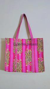 Indian Tiger Print Handmade Cotton Womens Shopping Tote Bag Hand Block Printed Quilted Shoulder Bag Stylish Fashion Accessory - Product Image 6