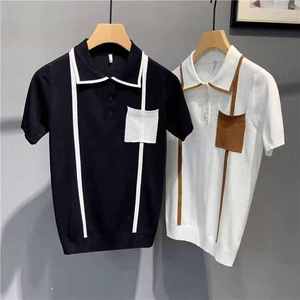 Polo de punto de verano de alta calidad 2025 para hombre, camisa de manga corta, Jersey informal con cuello en V y solapa, camisas Polo de algodón para hombre - Product Image 2