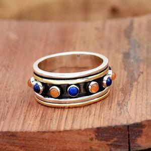 Bague en cornaline Lapis Lazuli Argent sterling 925 Multi Stone Spinner Méditation Bague cadeau deux tons pour femme - Product Image 2