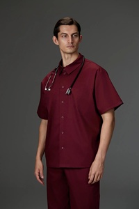 Ensemble de blouses médicales bordeaux à manches courtes pour femmes, en coton et polyester tissé, uniformes d'hôpital, pantalon à détection d'aiguilles, thermocollage sans couture - Product Image 5