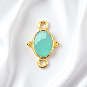 Aqua Calcedony DIY 10x8 MM Gemstone Oval Bezel Charm Connector Double Bail 925 Silver Connector Jewelry - Product Image 1