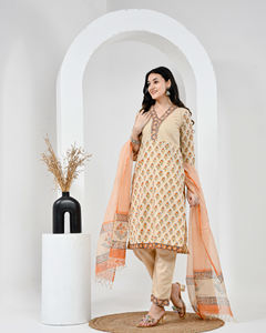 Mehka Saawan Peach Cotton Suit Set with Kota Doriya Dupatta - Product Image 2