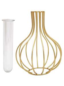 Florero Geométrico de Vidrio Dorado, Moderno Soporte para Plantas Hidropónicas en Tubo de Ensayo, Florero de Metal Minimalista, Decoración de Oficina de Lujo para Escritorio - Product Image 2