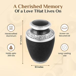 Urna de cremación de aluminio hecha a mano de plata de ónix para adultos seguro duradero funeral recuerdo de cenizas conmemorativas tamaño personalizado - Product Image 3