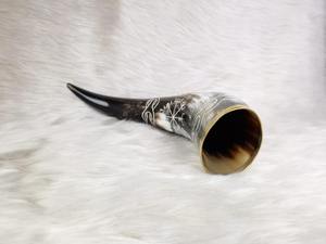 Engraved Viking Drinking <b>Horn</b> Unique <b>Buffalo</b> <b>Horn</b> Handicraft with Animal Style Polished Stand - Product Image 2