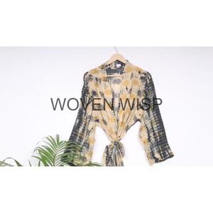 Kimono thermique indien en coton biologique pour femme et unisexe Tie Dye Block Print Full Length Beach Cover up - Product Image 5