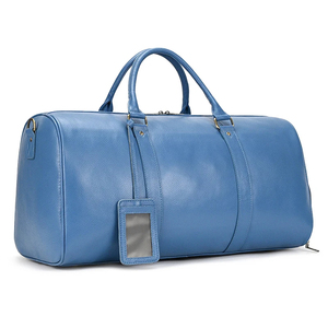 Sac de voyage pliable en cuir bleu, durable, avec fermeture éclair, grande capacité, sac de voyage portable, doublure en cuir - Product Image 4