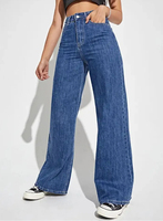 Jeans baggy taille haute, pantalon en denim à jambe droite, vente chaude, style streetwear pour filles, taille mi-haute, délavé, avec techniques de lavage