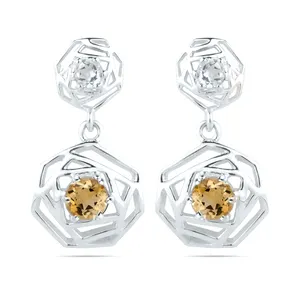 Best Selling Fashion Women 925 Sterling Silver Natural Crystal And Citrine Gemstone Solid Drop And Dangle Earrings At Low Price