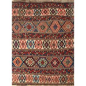 Tapis en laine noués à la main Nuray, motif abstrait rectangulaire 9x12 pour couloir, salon et chambre, rouge et orange - Pae-4450 - Product Image 1