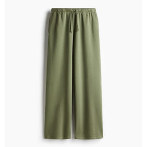 Kaki vert taille haute Baggy Sport Joggers dames hiver pantalon de survêtement Logo personnalisé surdimensionné polaire pantalon de survêtement plat avant style - Product Image 1