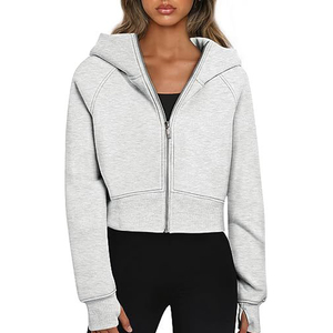 2025 femmes haute qualité polaire à capuche XS taille personnalisé imprimé haut court avec col à capuche plaine fermeture éclair sweats - Product Image 3