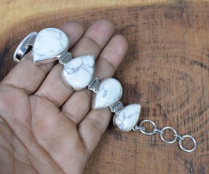 Howlite 925 Sterling Silver <b>Adjustable</b> <b>Bracelet</b> Pear Stone Handmade Gemstone Jewelry Women Gift - Product Image 3