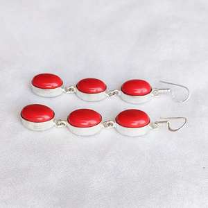 Pendientes Colgantes de Coral Rojo con Múltiples Piedras, Plata 925, Joyería Boho Hecha a Mano, Pendientes Moonga, Regalo para Ella - Product Image 3