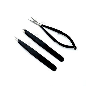 Pince à sourcils en acier inoxydable avec logo personnalisé noir mat, pointes pointues inclinées, pince à sourcils avec ciseaux à ressort pour cils - Product Image 1
