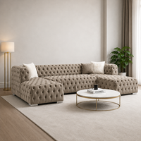 Juego de Sofás Seccionales Extensibles Chesterfield en Forma de L, Tapizados en Terciopelo, Rellenos de Esponja, Muebles para Sala de Estar