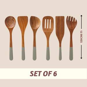 Juego de cucharas de madera para cocinar o utensilios, juego de 6 cucharas de cocina de madera para cocina, juego de utensilios de cocina antiadherentes o de madera - Product Image 4