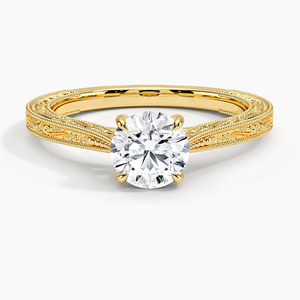 Anillo clásico de corte redondo con textura de diamante cultivado en laboratorio, anillos solitario de oro amarillo sólido hechos a mano, joyería de boda con diamantes cultivados en laboratorio - Product Image 1