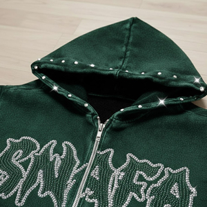 High Quality Slim Fit Latest Design Rhinestone Acid Wash Printed Tracksuit Custom <b>Colour</b> Unisex High Street Style Tracksuits - Product Image 3