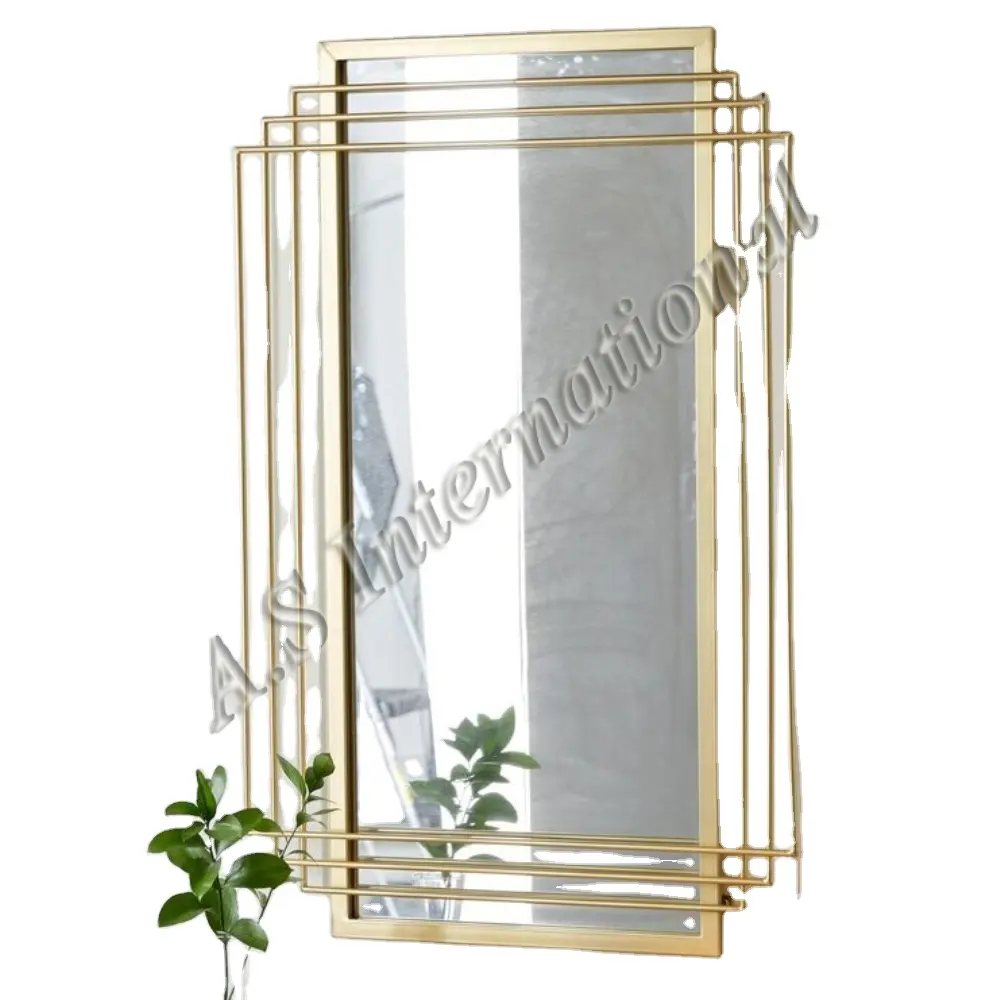 Wholesale Luxury Rectangular Hanging With Layer Framed Wall Mirror For Home Decoration Mirror With Gold Finished Made With Metal