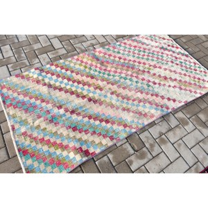 Alfombra Vintage, Alfombra Turca de 3.3x6.6 pies, Alfombra de Lana Azul Roja Ombré - Product Image 2