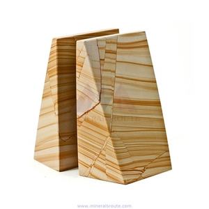 Porte-livres de luxe en teck et onyx |   Formes géométriques faites à la main |   Décoration de bureau professionnelle naturelle |   Nouveautés en gros - Product Image 4