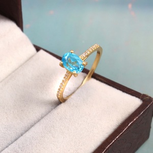 แหวนโบฮีเมียนสุดคลาสสิกสำหรับสตรีเงินสเตอร์ลิง925ชุบทองบุษราคัมสีฟ้า CZ สำหรับเป็นของขวัญครบรอบวันเกิด - Product Image 2