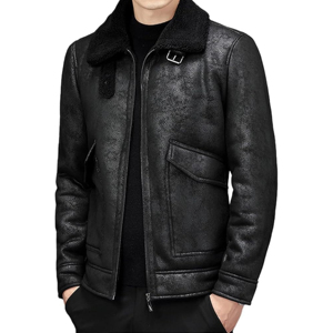 2025 Men's <b>Black</b> Genuine Leather Jacket for Winter <b>High</b> Quality Materials Combination of Elegance and Practicality New Condition - Product Image 4