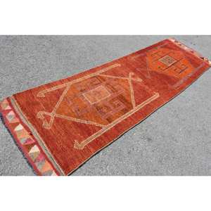 <b>Large</b> Area Kilim Red Orange Rug 3 X 9,8 ft Turkish Flat Weave Wool Area Rug Latex Backing <b>Plush</b> Pile Rectangle Hallway Room Rug - Product Image 2