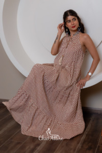 เดรสยาวคล้องคอพิมพ์ลายของผู้หญิงเดรสแม็กซี่ผ้าเรยอนเดรสแขนยาวแบบสั่งตัดจากโรงงานโดยตรง - Product Image 2