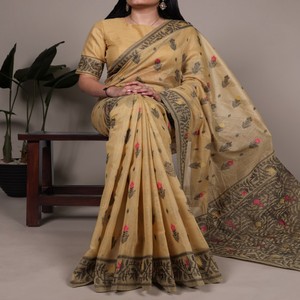 Sari de Algodón y Poliéster para Mujer VASTRA COTTAGE con Trabajo de Tejido con Hilo y Blusa de Algodón y Poliéster Sin Coser, Elegante - Product Image 6