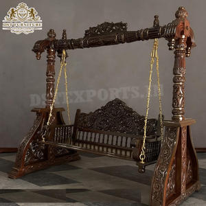Jhula traditionnelle dorée vintage, balançoire d'intérieur détachable, en bois de teck indien massif sculpté de qualité supérieure, pour manoir de luxe - Product Image 5
