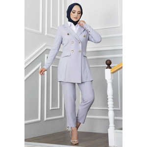 Conjunto de hiyab con detalle de pañuelo en el cuello, estilo oficinista, en gris - Product Image 3
