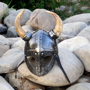 Casco de cuerno vikingo medieval temprano Casco de disfraz griego usable con forro de cuero para cuchillos de camping - Product Image 3