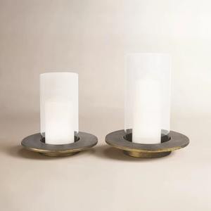 Bougeoirs en bronze antique avec verre givré, résistants à la chaleur, réutilisables, minimalistes, pour décoration de table de Noël - Product Image 2