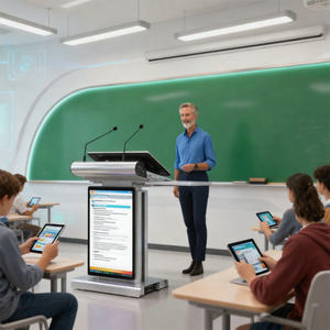 Цифровая интерактивная подиумная трибуна для церкви с подъемным механизмом, 4K-экраном с антибликовым покрытием, микрофоном и 32-дюймовым фронтальным экраном для использования в розничных магазинах - Product Image 2