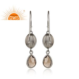 ต่างหูควอทซ์สโมควอทซ์ชุบทอง18K ชุบทองธรรมชาติต่างหูห้อยอัญมณีดีมี่ผู้ผลิตเครื่องประดับ - Product Image 6