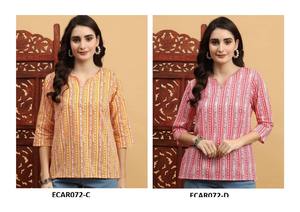 Haut court élégant en rayonne de coton Kurti pour femmes prêt à l'exportation avec ambiance ethnique moderne léger et confortable d'Inde - Product Image 6