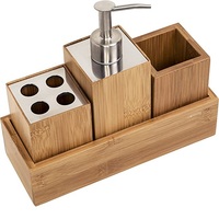 Ensemble d'accessoires de salle de bain en bambou de 6 pièces avec poubelle, distributeur de savon, porte-savon, porte-brosse à dents, gobelet et brosse de toilette