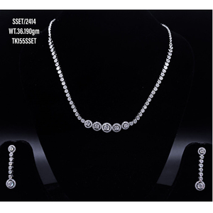 ชุดต่างหูสร้อยคอเงินสเตอร์ลิง925สไตล์โมเดิร์น18 "สายโซ่สีขาว CZ และชุบโรเดียมสีทองของขวัญคริสต์มาสงานแต่งงาน - Product Image 2