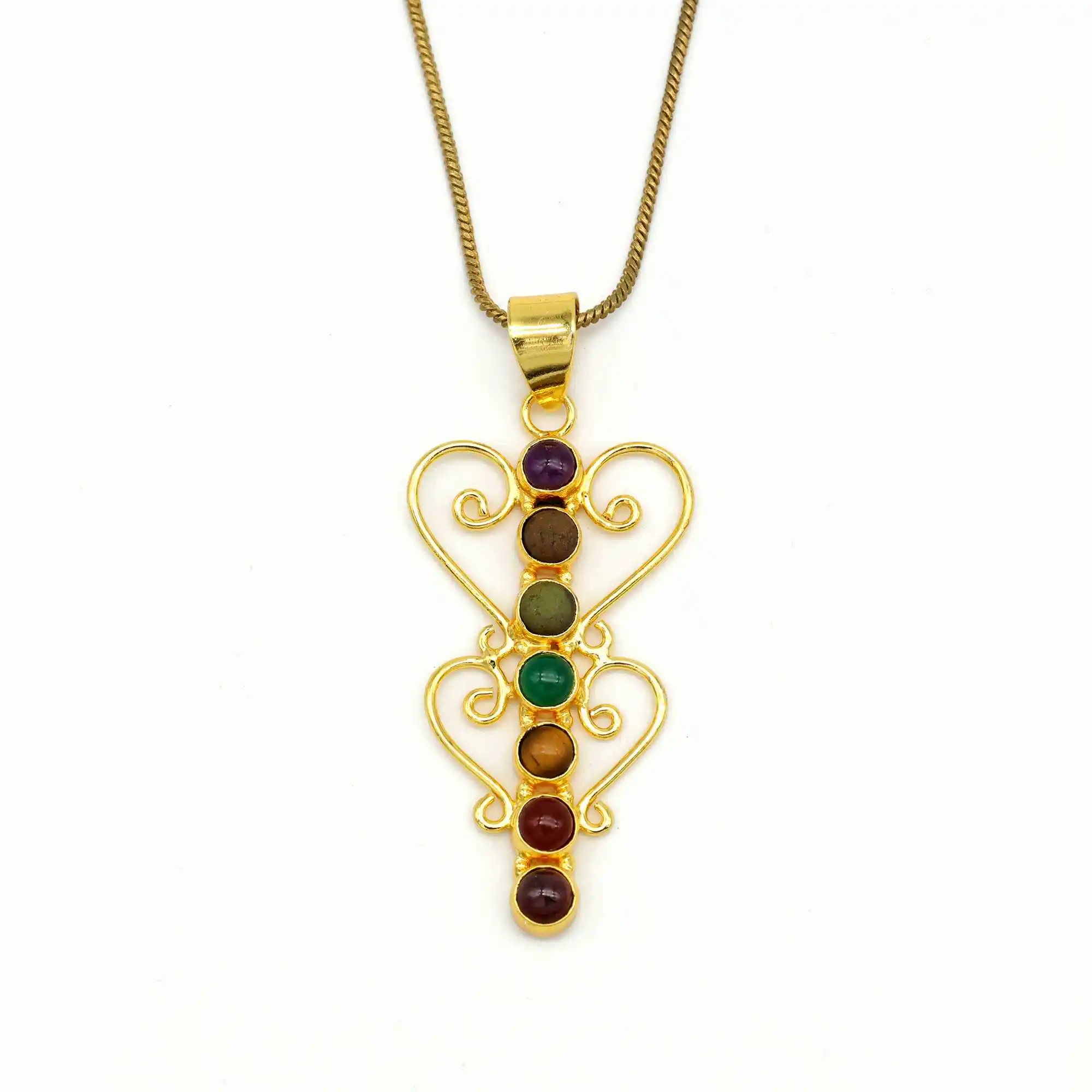 Nouveau gros 7 Chakra énergie pierres spirale conception collier pendentif meilleur cadeau pour la guérison bijoux 18K plaqué or unisexe Multi
