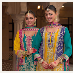 High Quality Indian & Pakistani Beautifully Embroidered Chinon <b>Kurti</b> Dupatta Plazo Set Festive Party Wear - Product Image 5