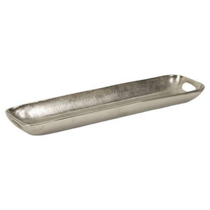 Plat de service en métal aluminium au design classique, finition argentée, pour table à manger, fruits secs, collations, plat polyvalent - Product Image 1