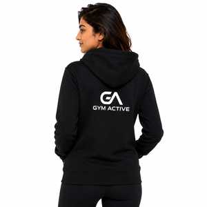 Sudadera con Capucha Negra Personalizada para Hombre, Diseño 2 en 1 Ecológico con Cierre de Cremallera, Sudadera Deportiva de Poliéster y Felpa para Gimnasio - Product Image 2
