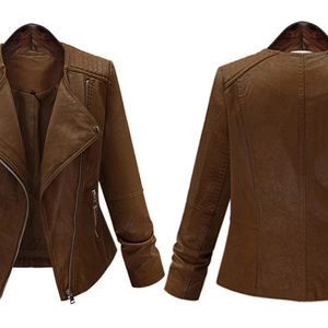 Veste de moto en cuir d'agneau écologique brodée, style européen et américain populaire, grande taille pour femmes, mode automne-hiver - Product Image 5