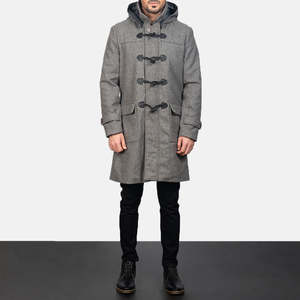 Grey Knitted Woolen Fashion Hooded Duffle <b>Coat</b> with <b>Camel</b> Filling and Nylon Shell - Product Image 3