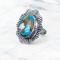 Bague de mariage pour femme en argent sterling 925 massif de qualité supérieure, sertie d'un ovale de 10x14 mm en turquoise naturelle d'huître épineuse, style Navajo