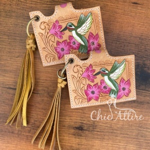 เคสใส่บัตรหนัง ATM ลายดอกไม้แท้มีสไตล์ทันสมัยเคสใส่บัตรมีพู่ห้อยแฟชั่นตะวันตกขนาดเล็กน่ารักมาใหม่พร้อมพวงกุญแจ - Product Image 1