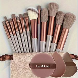 Set de Brochas de Maquillaje de Pelo Sintético con Mango Metálico para Rostro, Base, Colorete, Polvo, Sombra de Ojos y Kabuki - Product Image 2
